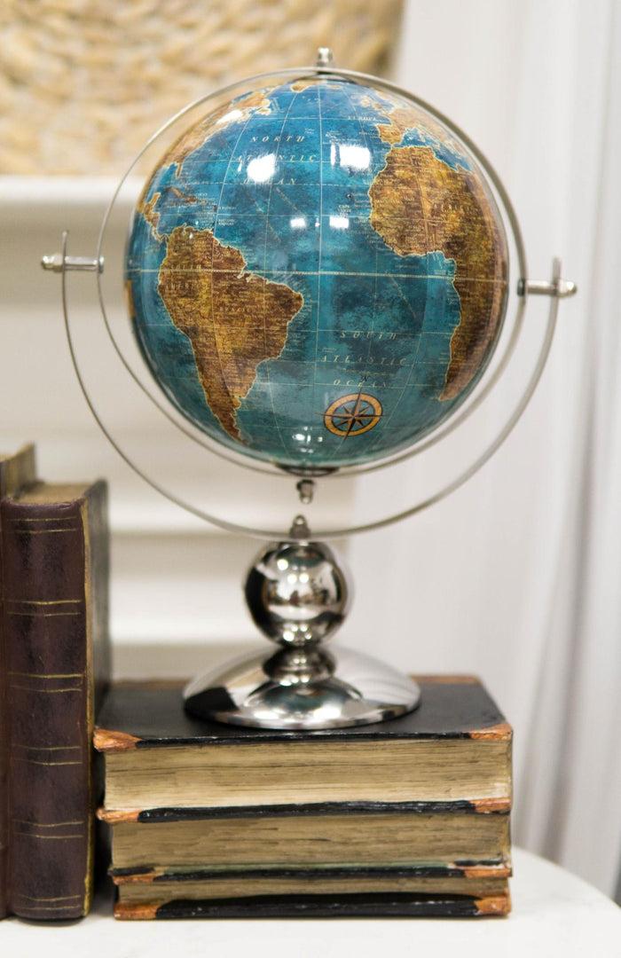 ebros gift Modern Decorative Desktop Blue World Atlas Map Globe With Rotational Axis 11"H
