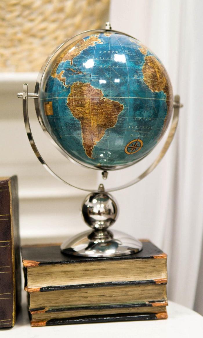 ebros gift Modern Decorative Desktop Blue World Atlas Map Globe With Rotational Axis 10"H