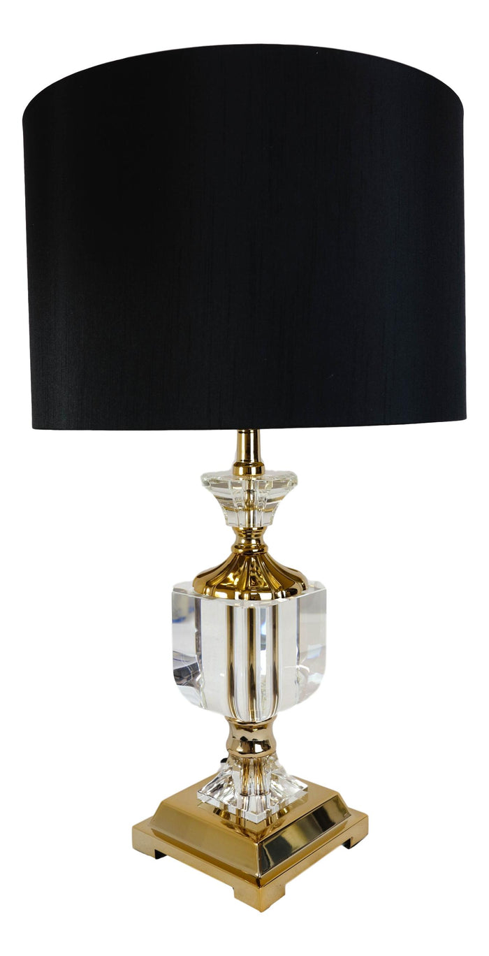 Ebros Gift Modern Transitional Crystal Glass Gold Plated Metal Glam Table Lamp With Shade