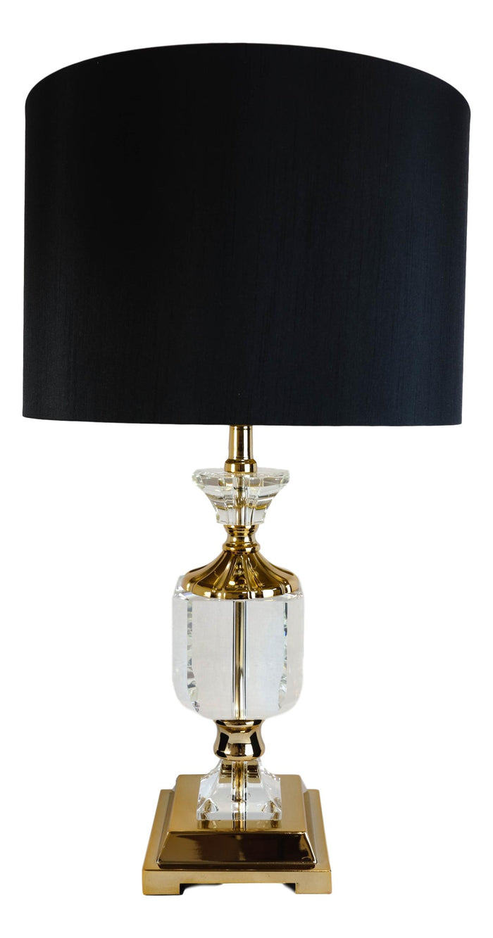 Ebros Gift Modern Transitional Crystal Glass Gold Plated Metal Glam Table Lamp With Shade