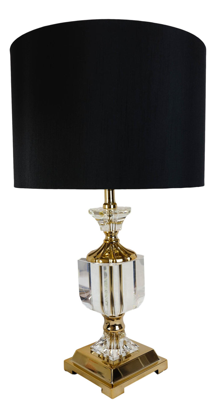 Ebros Gift Modern Transitional Crystal Glass Gold Plated Metal Glam Table Lamp With Shade