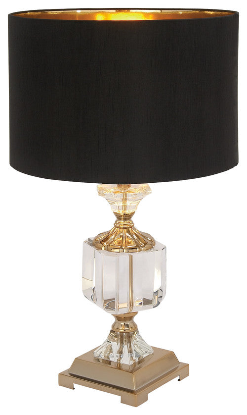 ebros gift Modern Transitional Crystal Glass Gold Plated Metal Glam Table Lamp With Shade