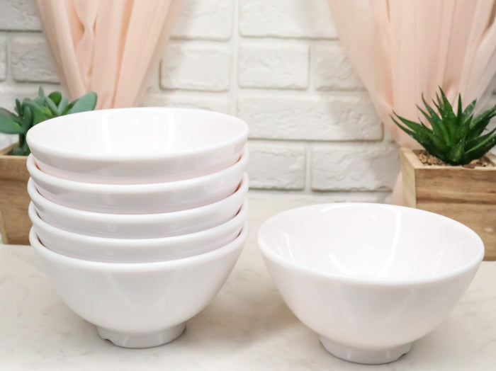 ebros gift Modern White Jade Melamine Round Bowls 8oz For Rice Soup Salad Sauce Set Of 6