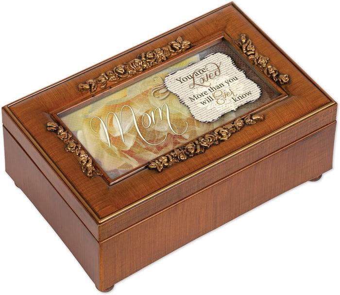 Ebros Gift Mom You Are Loved Polished Burlwood With Rosettes Trinket Wind Up Music Box