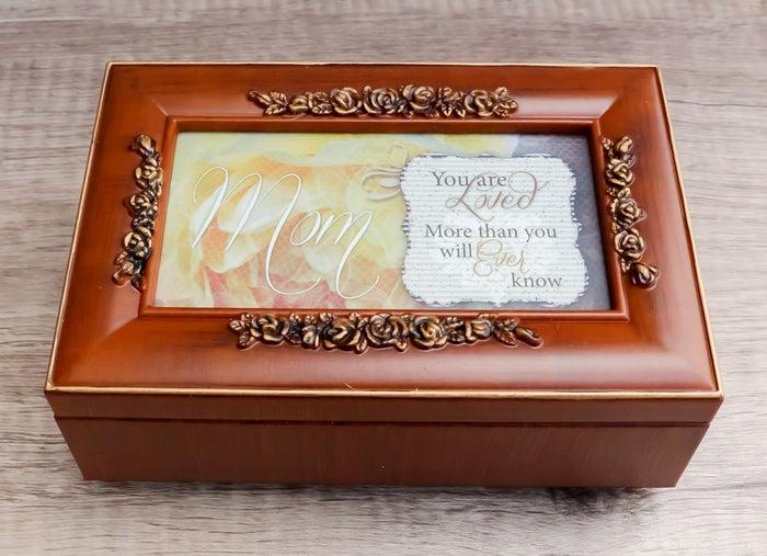 ebros gift Mom You Are Loved Polished Burlwood With Rosettes Trinket Wind Up Music Box