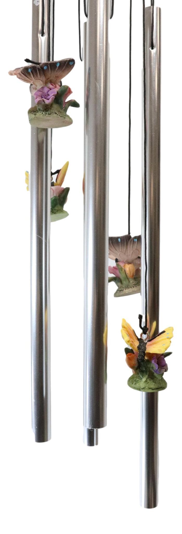 Ebros Gift Monarch Butterflies Flitting On Flowers Resonant Wind Chime Garden Patio Decor