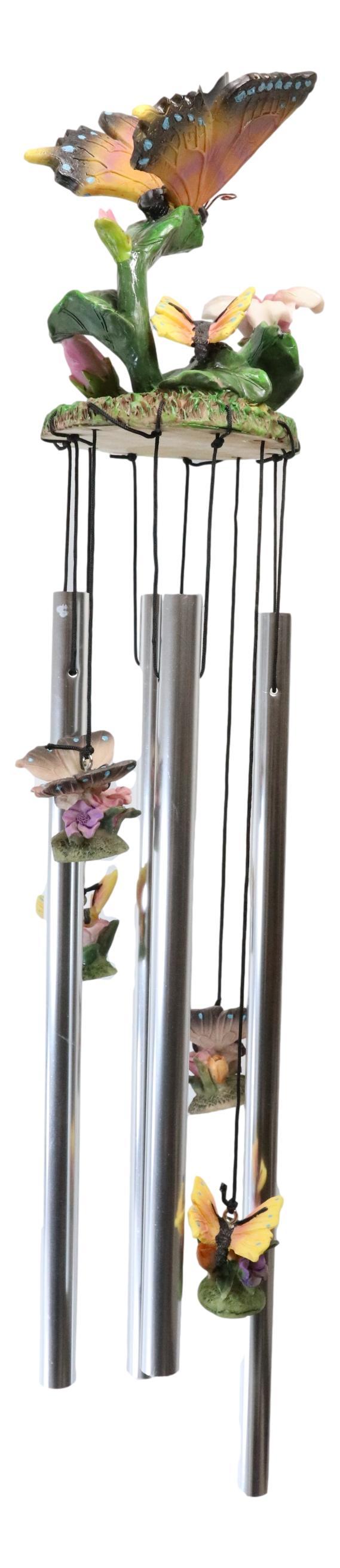 Ebros Gift Monarch Butterflies Flitting On Flowers Resonant Wind Chime Garden Patio Decor