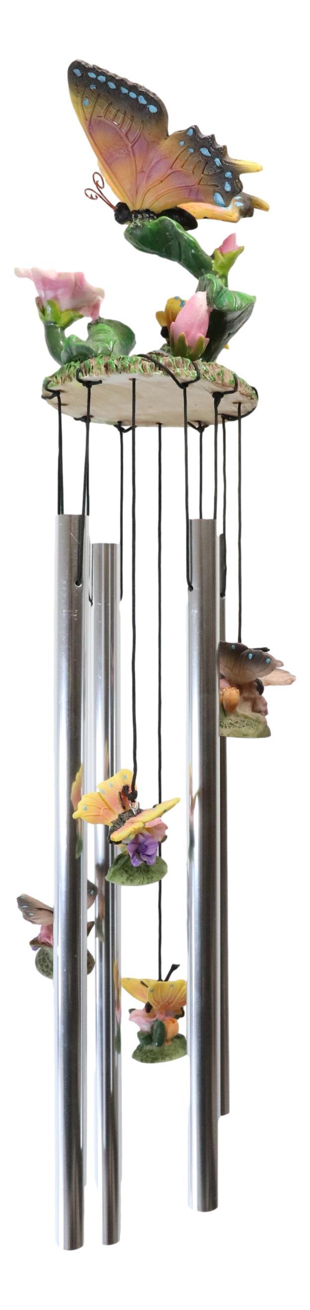 Ebros Gift Monarch Butterflies Flitting On Flowers Resonant Wind Chime Garden Patio Decor