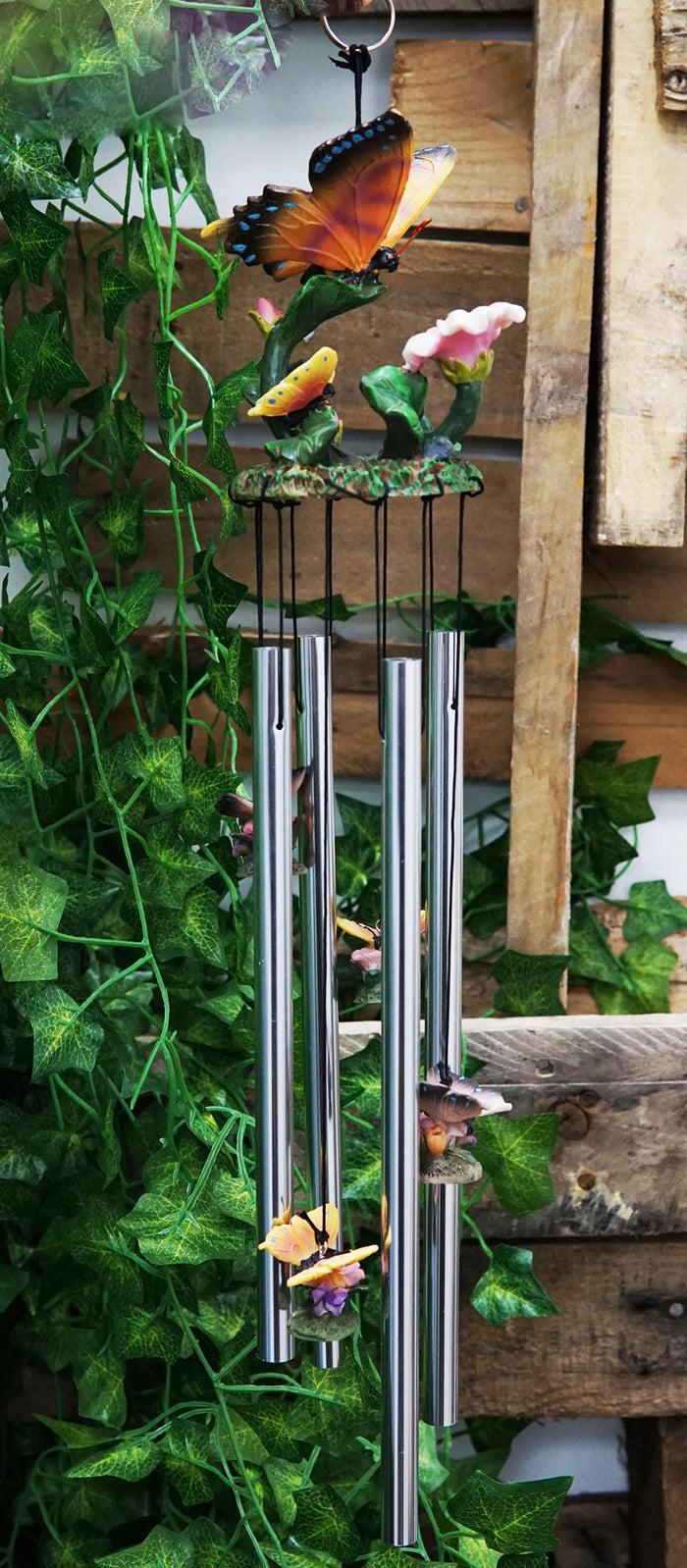 ebros gift Monarch Butterflies Flitting On Flowers Resonant Wind Chime Garden Patio Decor