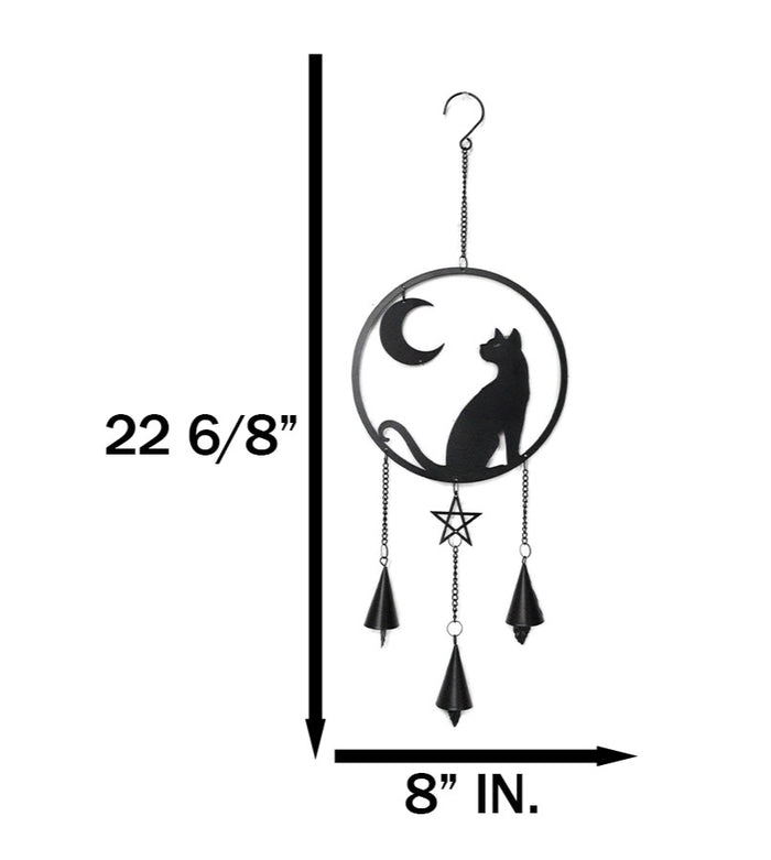 Ebros Gift Moon Gazer Black Cat With Crescent Moon Pentagram Wall Hanging Decoration Chime