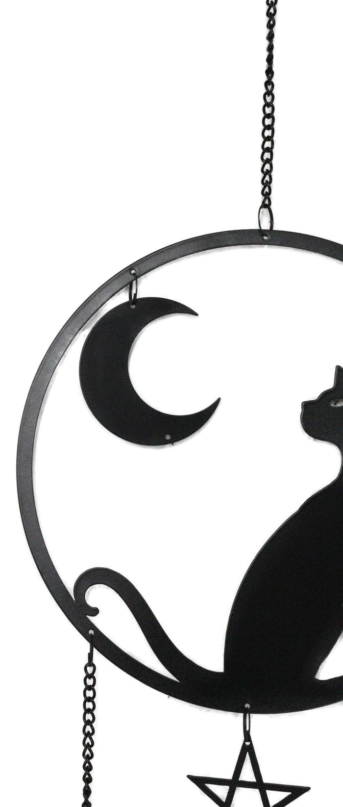 Ebros Gift Moon Gazer Black Cat With Crescent Moon Pentagram Wall Hanging Decoration Chime