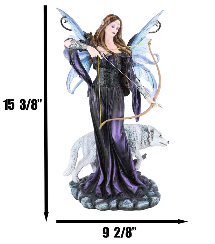 Ebros Gift Moon Goddess Artemis Fairy With White Snow Wolf Drawing Bow And Arrow Statue