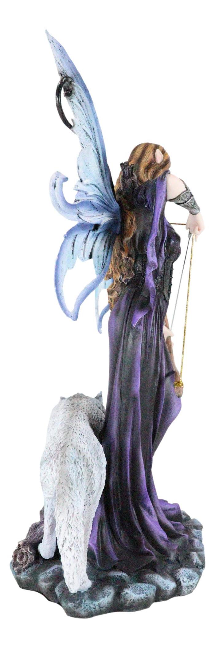 Ebros Gift Moon Goddess Artemis Fairy With White Snow Wolf Drawing Bow And Arrow Statue