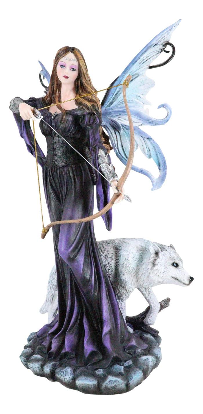Ebros Gift Moon Goddess Artemis Fairy With White Snow Wolf Drawing Bow And Arrow Statue