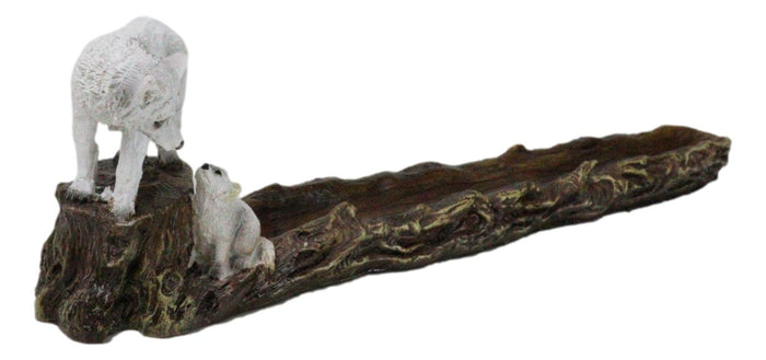 Ebros Gift Moonlight Snow White Wolf Mother With Pup In Forest Incense Burner Figurine