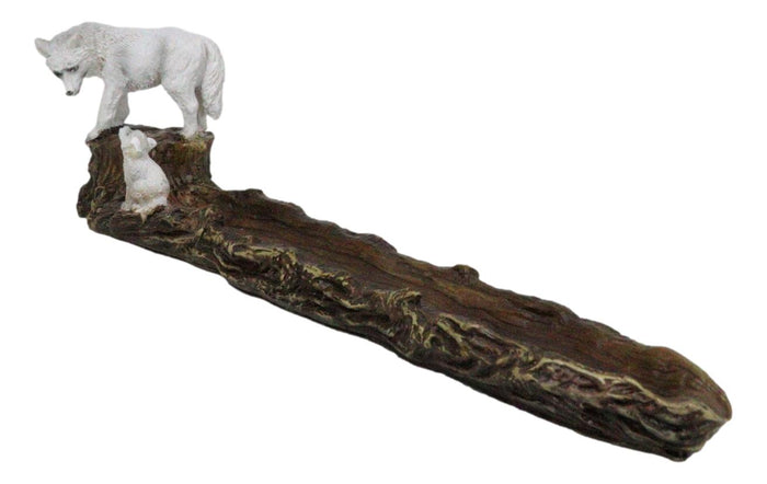 Ebros Gift Moonlight Snow White Wolf Mother With Pup In Forest Incense Burner Figurine