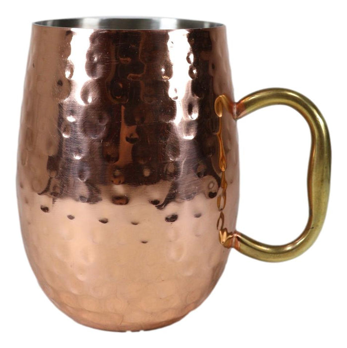 Ebros Gift Moscow Mule Copper Plated Stainless Steel Hammered Barrel Cup Mug Gold Handle