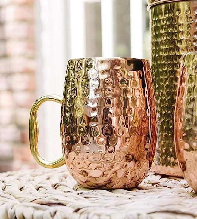 ebros gift Moscow Mule Copper Plated Stainless Steel Hammered Barrel Cup Mug Gold Handle