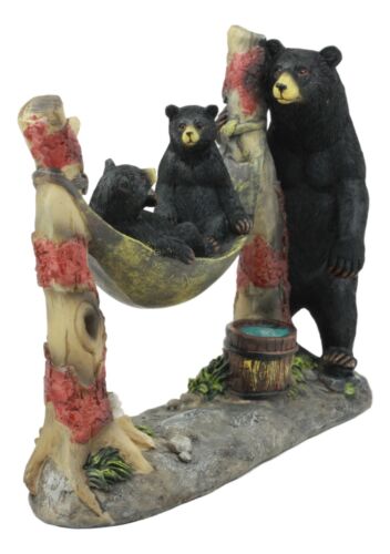 Ebros Gift Mother Black Bear With Cubs In Outpost Camping Hammock Statue Wildlife Forest