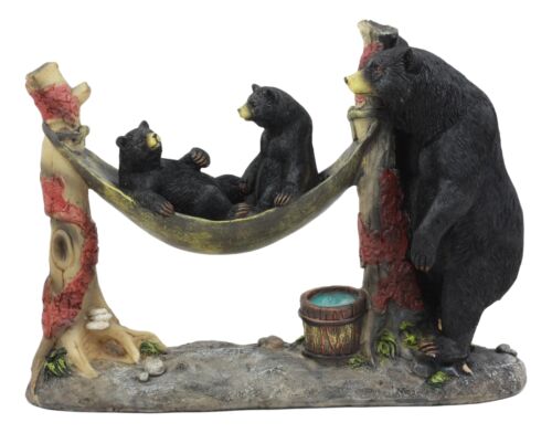 Ebros Gift Mother Black Bear With Cubs In Outpost Camping Hammock Statue Wildlife Forest