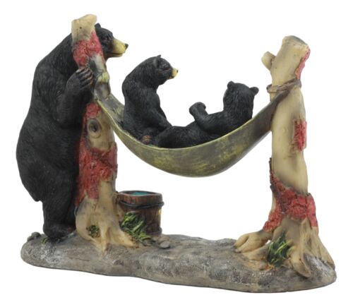 Ebros Gift Mother Black Bear With Cubs In Outpost Camping Hammock Statue Wildlife Forest