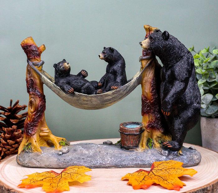 ebros gift Mother Black Bear With Cubs In Outpost Camping Hammock Statue Wildlife Forest