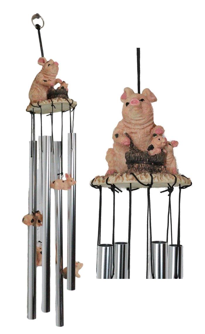 ebros gift Mother Goose Nursery Rhymes Miss Piggy Pig with Piglets Family Wind Chime