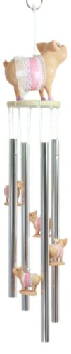 Ebros Gift Mother Goose Nursery Rhymes Miss Piggy Pink Pig With Apron Wind Chime 21"Long