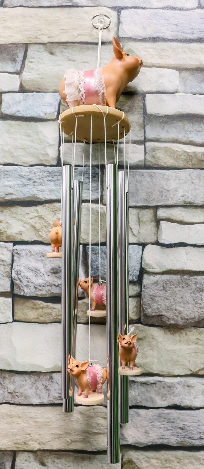 Ebros Gift Mother Goose Nursery Rhymes Miss Piggy Pink Pig With Apron Wind Chime 21"Long