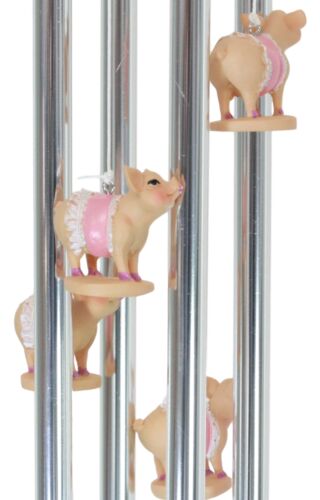 Ebros Gift Mother Goose Nursery Rhymes Miss Piggy Pink Pig With Apron Wind Chime 21"Long