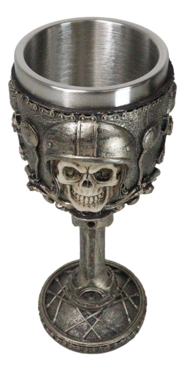 Ebros Gift Motorcycle Mechanic Gothic Dark Biker Skull With Helmet Wine Goblet Cup