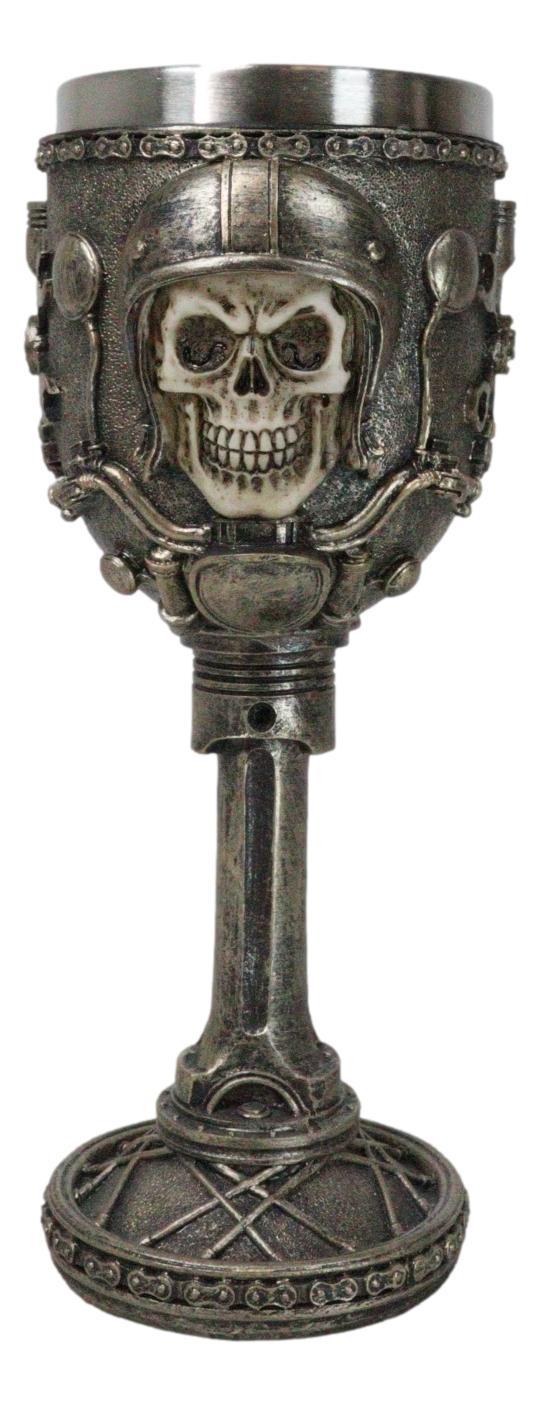 ebros gift Motorcycle Mechanic Gothic Dark Biker Skull With Helmet Wine Goblet Cup