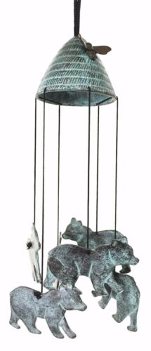 ebros gift Mountain Bear And Bee Hive Abstract Brass Resonant Wind Chime Patio Garden Decor
