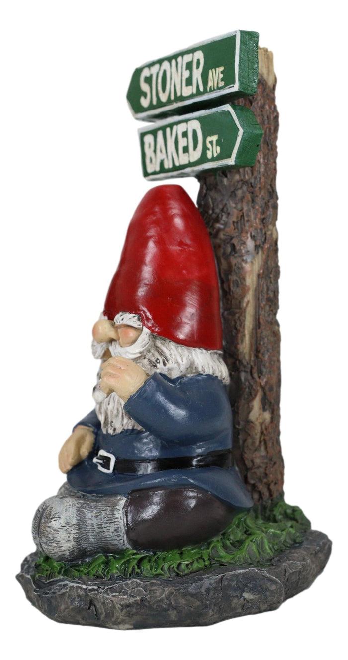 Ebros Gift Mr Gnome Dwarf Stoner Smoking Stash Sitting By 'High' Way Crossroads Figurine