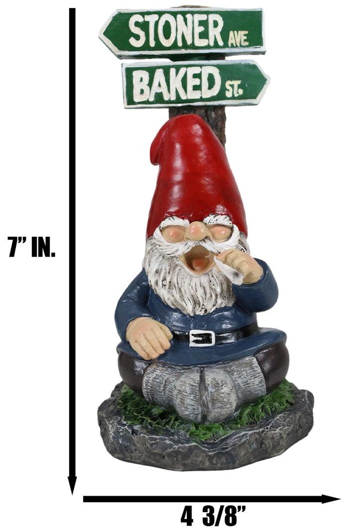 Ebros Gift Mr Gnome Dwarf Stoner Smoking Stash Sitting By 'High' Way Crossroads Figurine