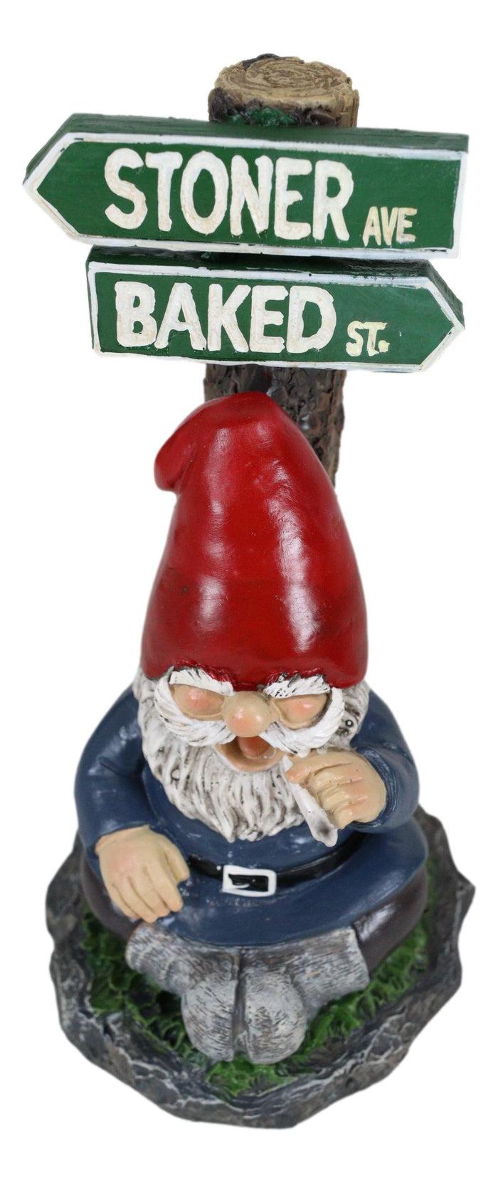 Ebros Gift Mr Gnome Dwarf Stoner Smoking Stash Sitting By 'High' Way Crossroads Figurine