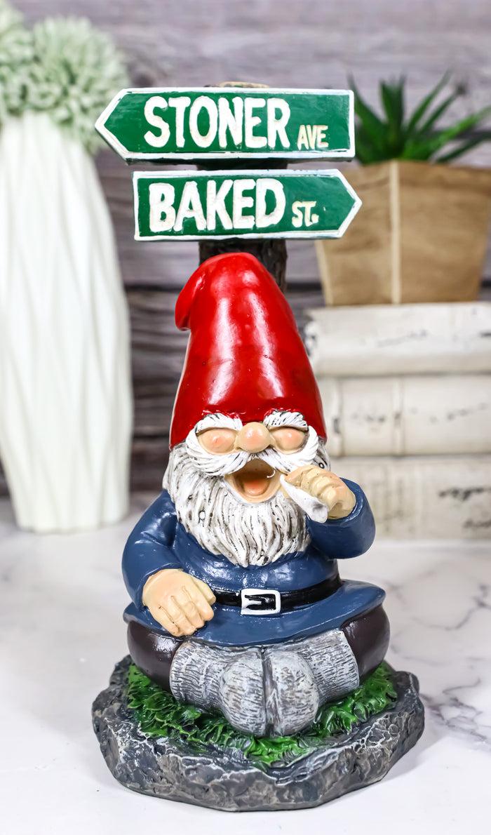 ebros gift Mr Gnome Dwarf Stoner Smoking Stash Sitting By 'High' Way Crossroads Figurine