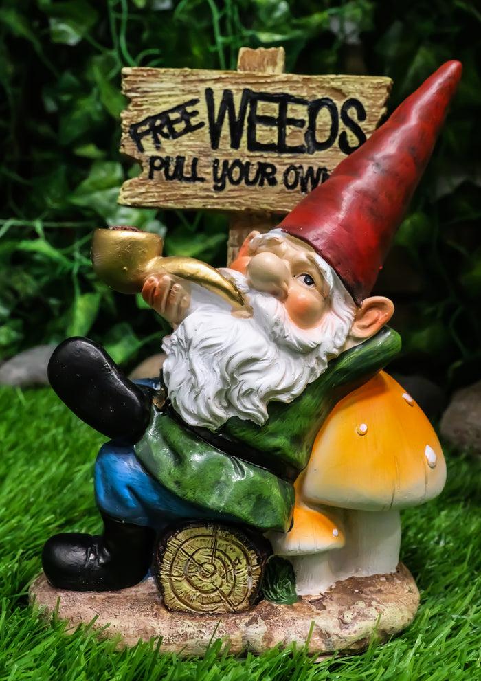 ebros gift Mr Gnome Grandpa Smoking Pipe By Toadstool Mushrooms And Free Weeds Sign Statue