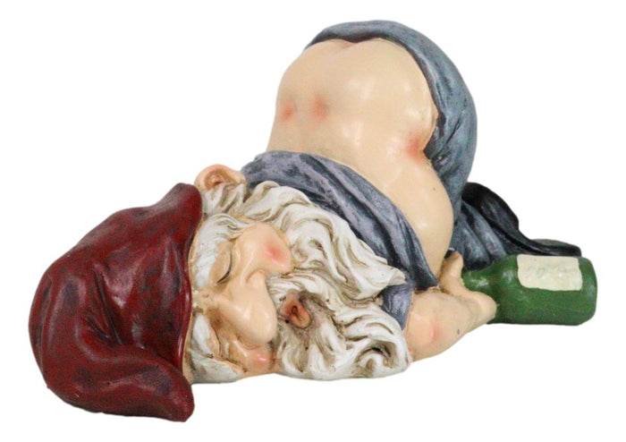 Ebros Gift Mr Gnome Knocked Out Drunk With Half Moon Bare Buttocks Holding Booze Figurine
