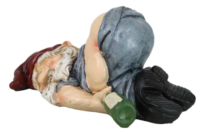 Ebros Gift Mr Gnome Knocked Out Drunk With Half Moon Bare Buttocks Holding Booze Figurine