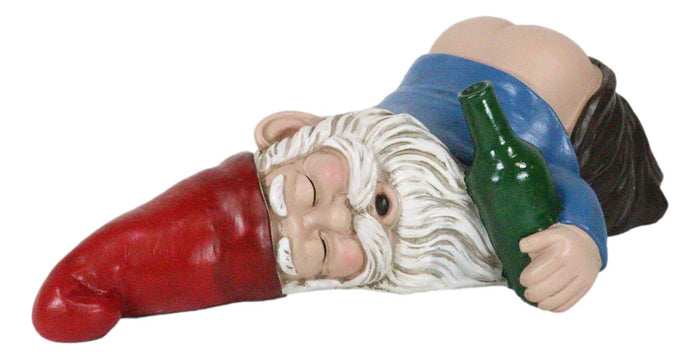 Ebros Gift Mr Gnome Passed Out Drunk Bottom's Up Bare Buttocks Holding Booze Figurine