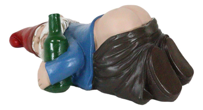 Ebros Gift Mr Gnome Passed Out Drunk Bottom's Up Bare Buttocks Holding Booze Figurine