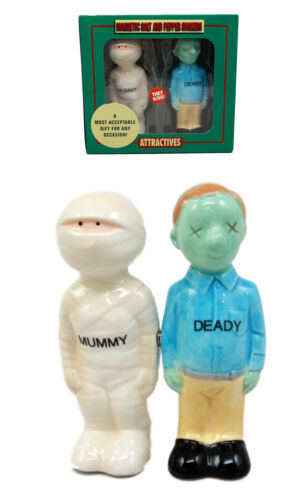 ebros gift Mr & Mrs Mummy Deady Embalmed Corpses Ceramic Salt Pepper Shakers Figurine Set