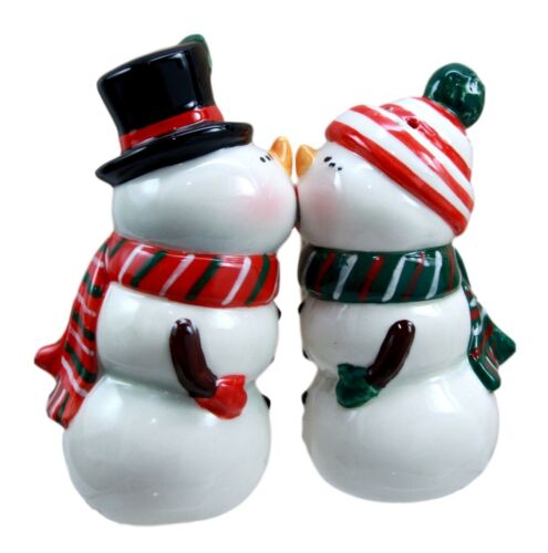 Ebros Gift Mr & Mrs Snowman Christmas Couple Magnetic Ceramic Salt Pepper Shakers Set