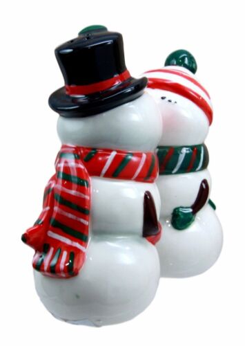 Ebros Gift Mr & Mrs Snowman Christmas Couple Magnetic Ceramic Salt Pepper Shakers Set