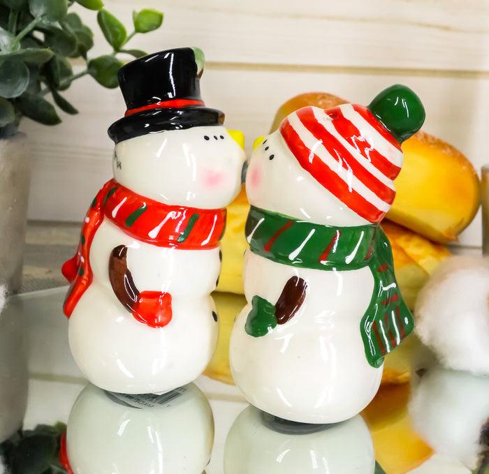 ebros gift Mr & Mrs Snowman Christmas Couple Magnetic Ceramic Salt Pepper Shakers Set