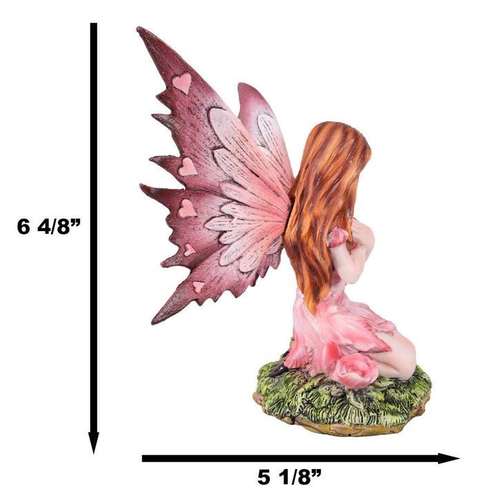 Ebros Gift My Heart's Fancy Pink Flower Fairy With Giant Heart In Green Meadows Figurine
