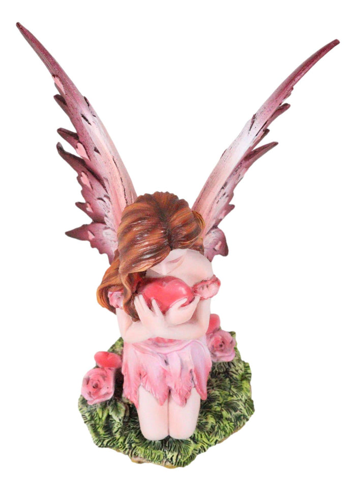 Ebros Gift My Heart's Fancy Pink Flower Fairy With Giant Heart In Green Meadows Figurine