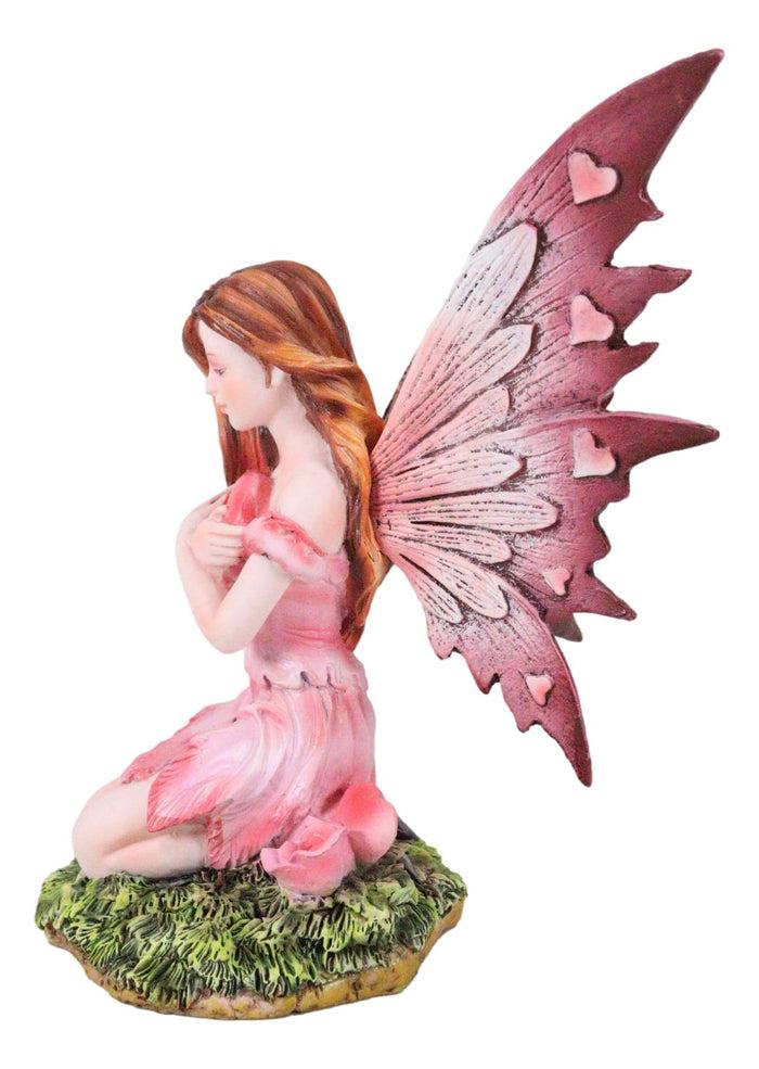Ebros Gift My Heart's Fancy Pink Flower Fairy With Giant Heart In Green Meadows Figurine