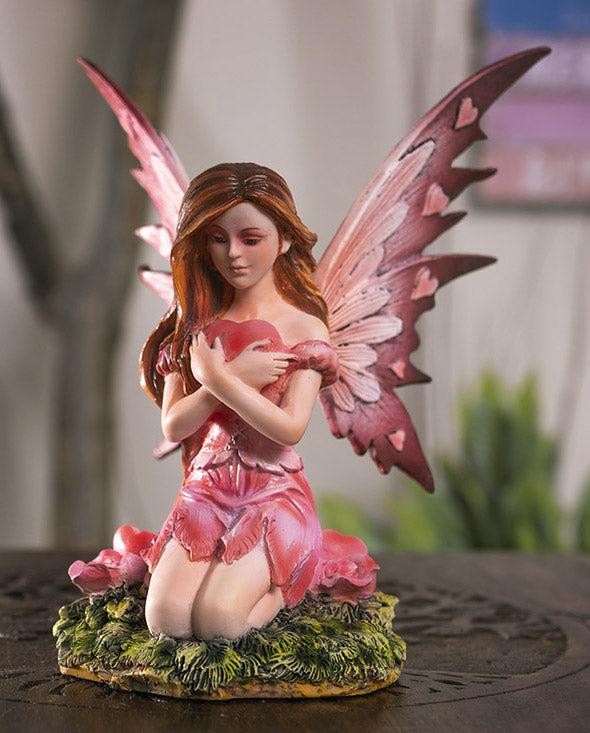 ebros gift My Heart's Fancy Pink Flower Fairy With Giant Heart in Green Meadows Figurine